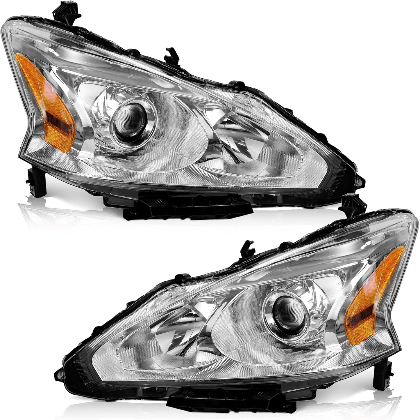 Headlights for 2013-2015 Nissan Altima 4Dr Sedan Headlight Assembly Pair Replacement for 2013 2014 2015 Altima Black Housing Amber Reflector - OMOTOR