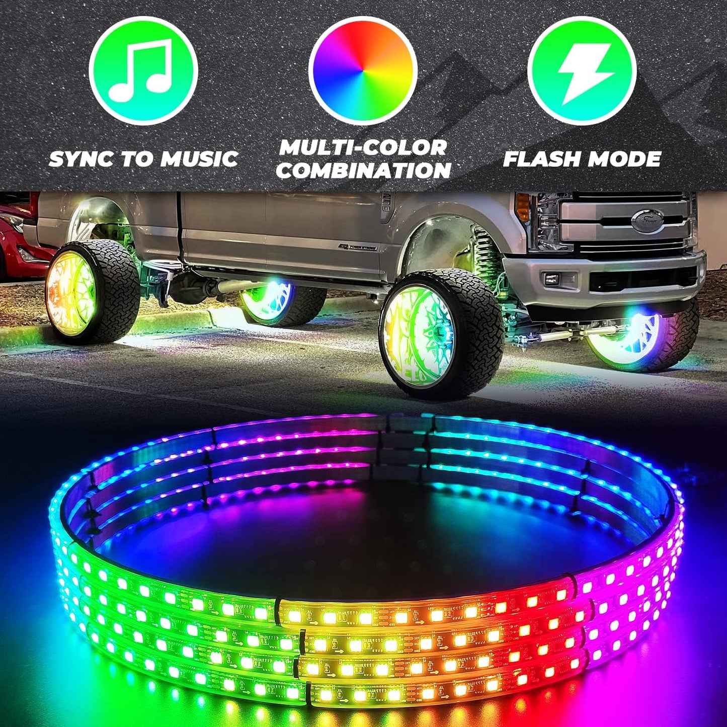【EASY INSTALL】4PCS 15.5 INCH Chasing RGB LED Wheel Rim Light Kit