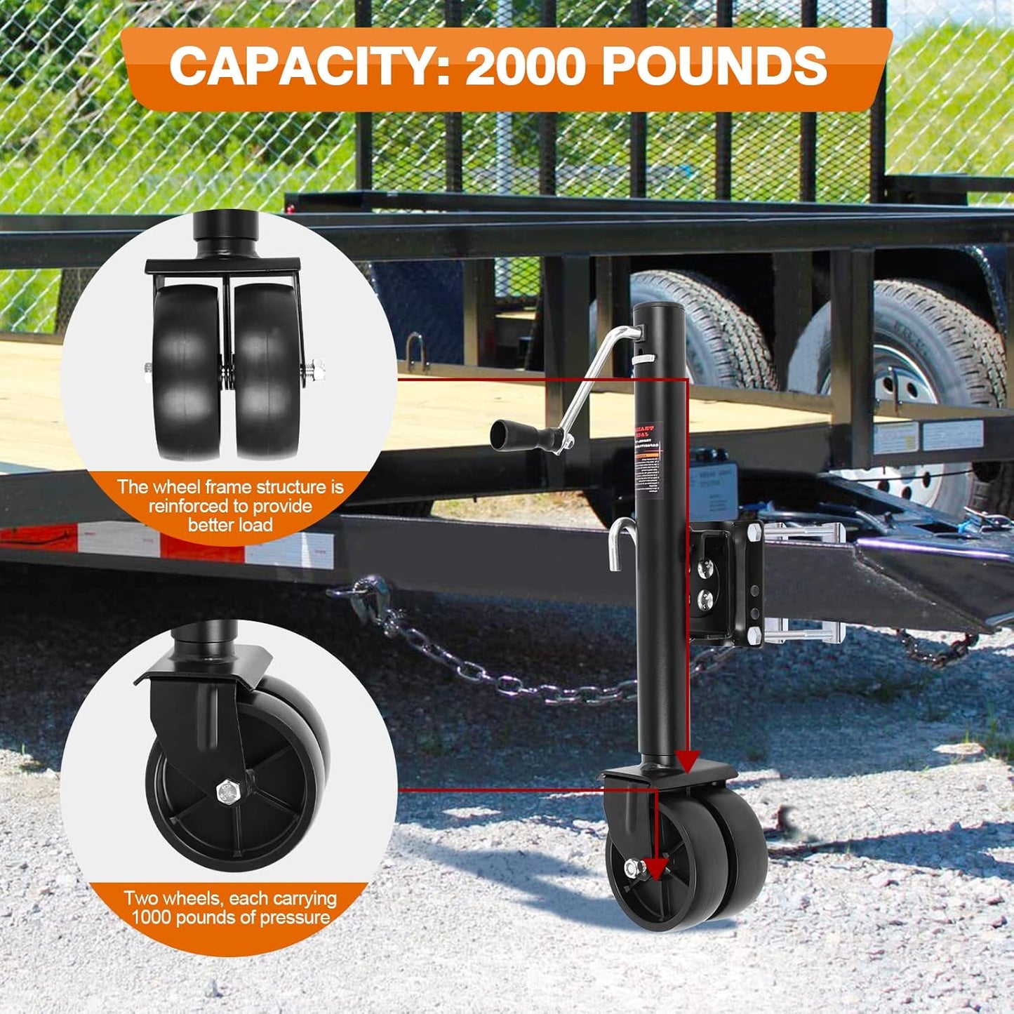 Trailer Jack,Swivel Boat Trailer Jack with 6" with Dual Wheels Heavy Duty 2000 LBs,12" Lift