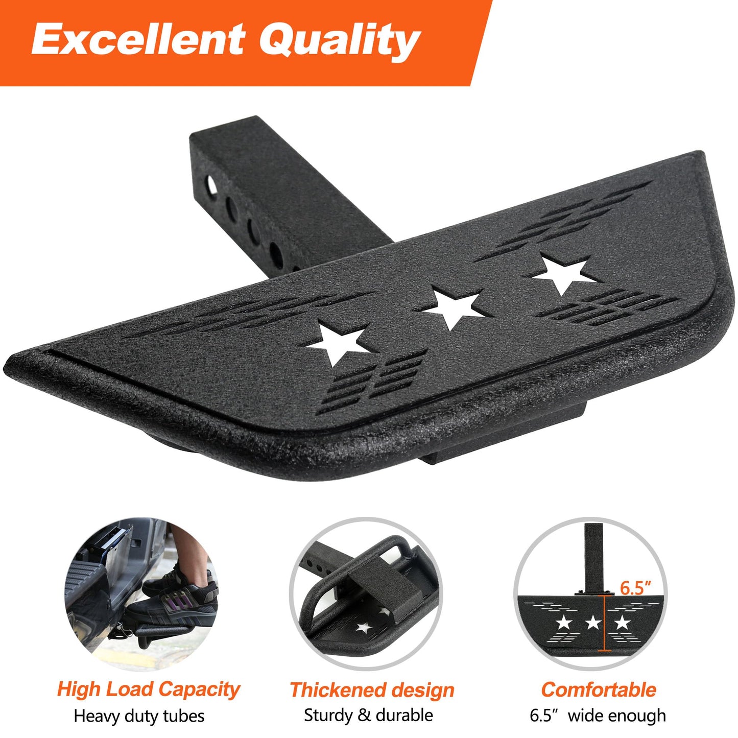 Towing Hitch Steps for 2" Hitch Receiver, Rear Trailer Hitch Bumper Guard Protector Universal Black Hitch Step Bar for Pickup Truck SUV - OMOTOR
