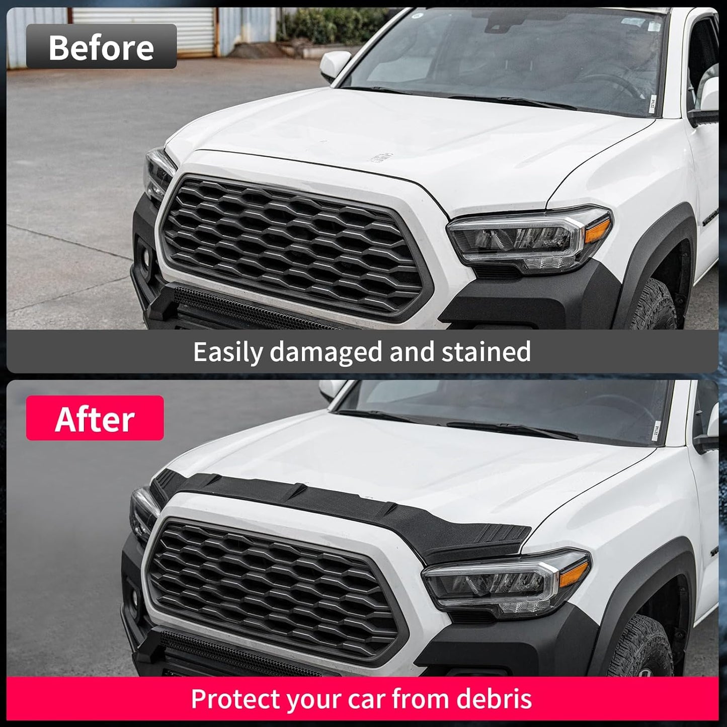 Hood Protector Compatible with 2016-2023 Toyota Tacoma Hood Shield TPE Hood Deflector Hood Guard for 2022 Tacoma Accessories