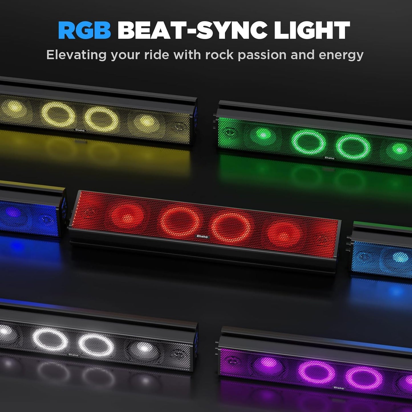 25 Inch UTV Sound Bar, ATV SoundBar Bluetooth with RGB Lighting, Amplified Powersports SXS Sound Bar, Waterproof Golf Cart Sound Bar, UTV Speakers Compatible with Polaris RZR Can-Am - OMOTOR