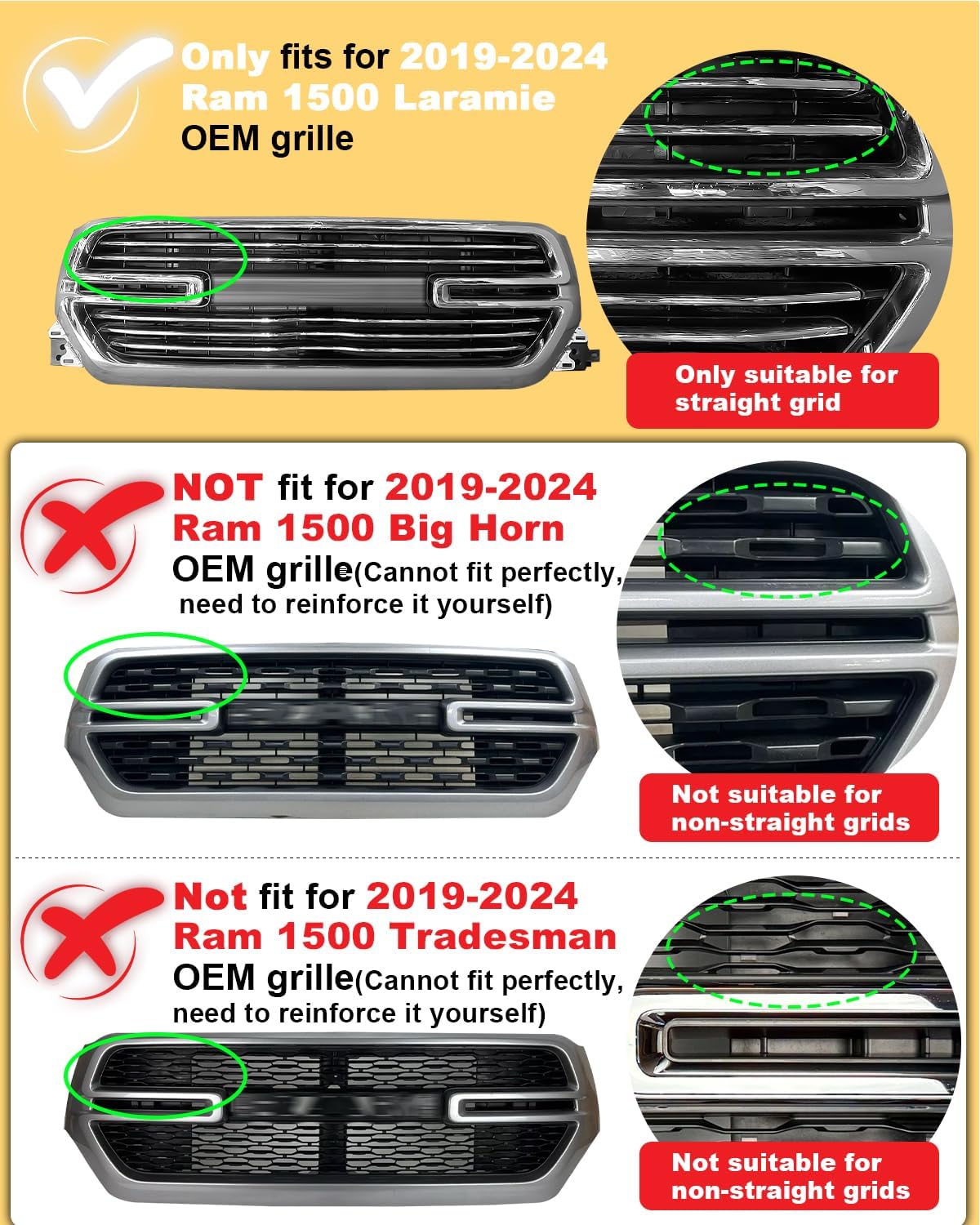 LED Grille Light Bars for 2019-2024 Dodge Ram 1500 Laramie OEM Grill Lights with Sequential DRL and Turn Signals (Style Without Stars)