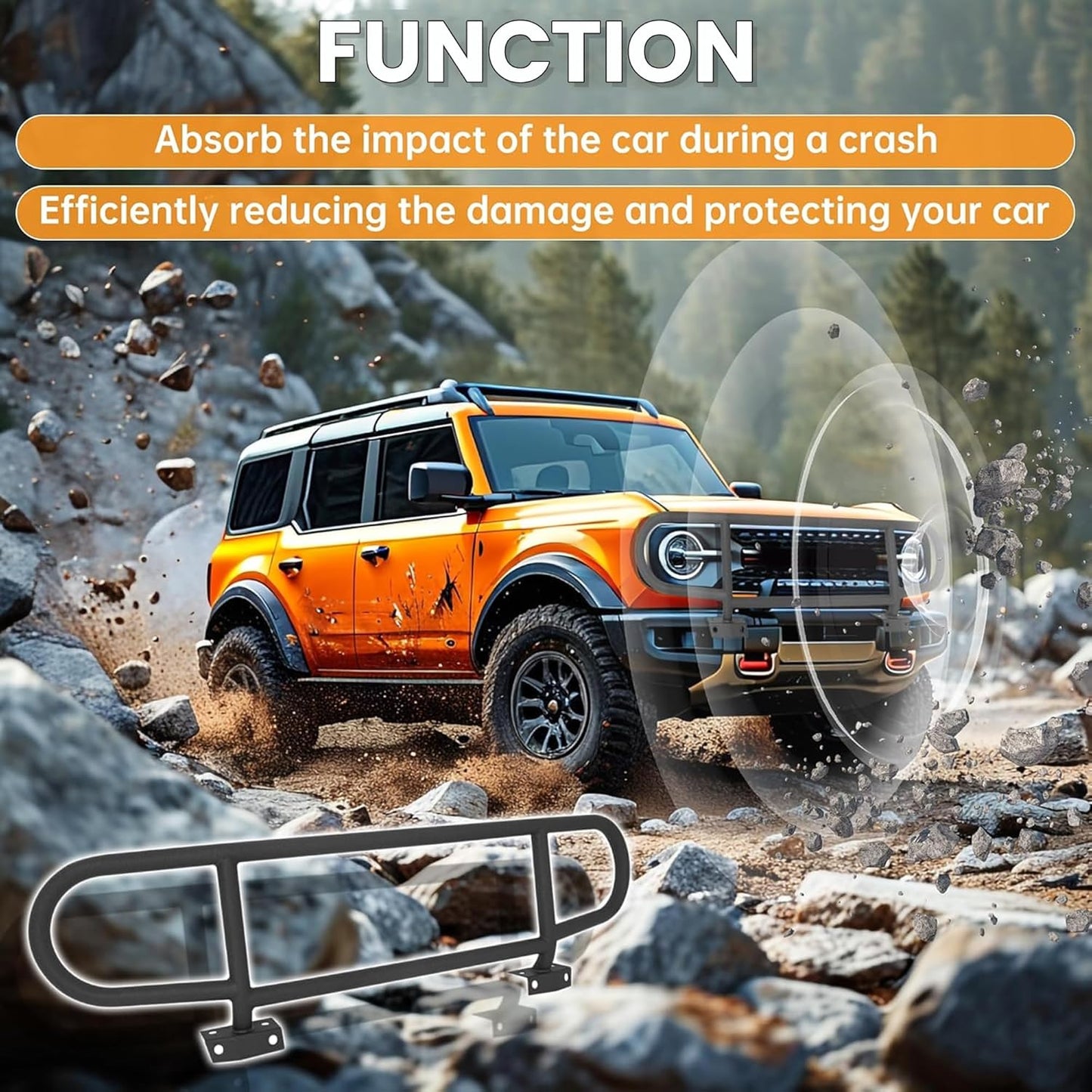 KUAFU Bull Bar Brush Guard Compatible with 2021 2022 2023 2024 Ford Bronco Front Bumper Bull Bar Black Steel Powder Coated Grille Impact Frame