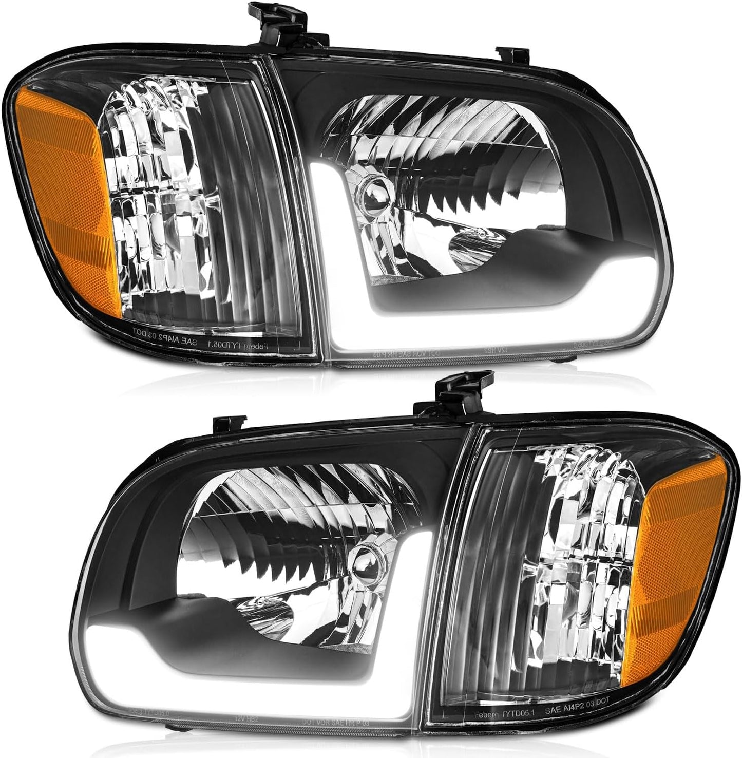 Headlight & Corner Lights for 2005-2006 Toyota Tundra Double Cab SR5/Limited & 2005-2007 Sequoia - Compatible Headlamp Set - OMOTOR