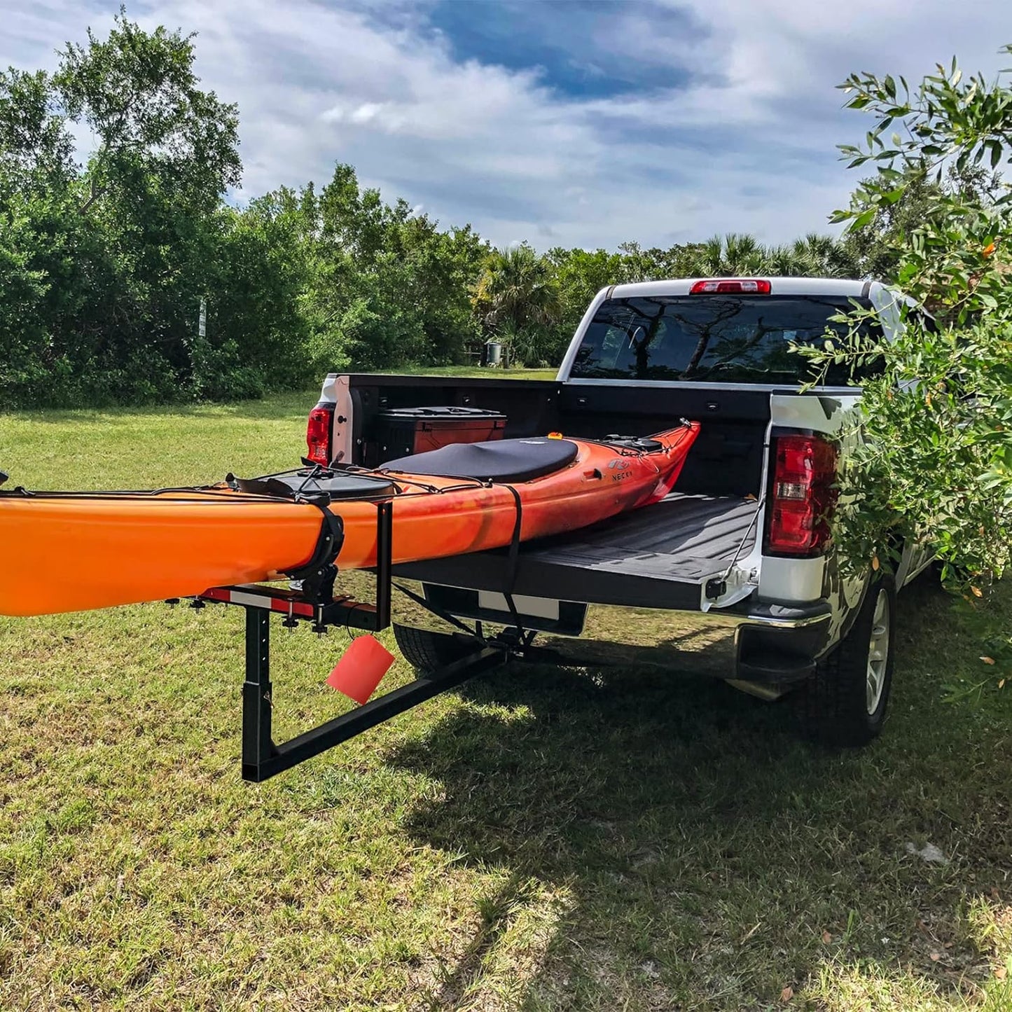 Truck Bed Extender, 2 in 1 Design Foldable Pick Up Truck Bed Hitch Mount Extension Rack ,800lbs Load Capacity - OMOTOR