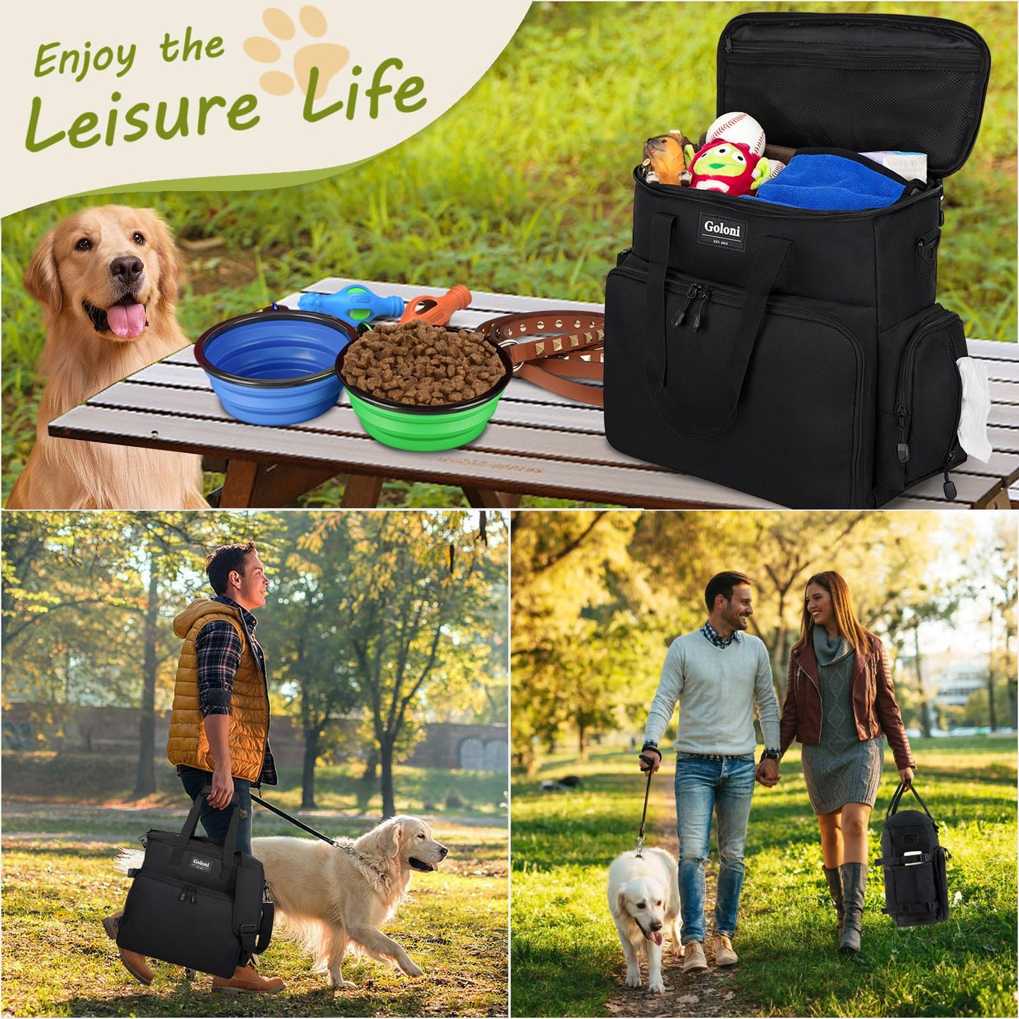Dog Travel Bag Airline Approved–Pet Travel Tote with Collapsible Bowls,Food Containers & Feeding Mat–Multi-Pocket Organizer for Dogs & Cats, Durable & Water-Resistant for Hiking,Trips,Outdoors