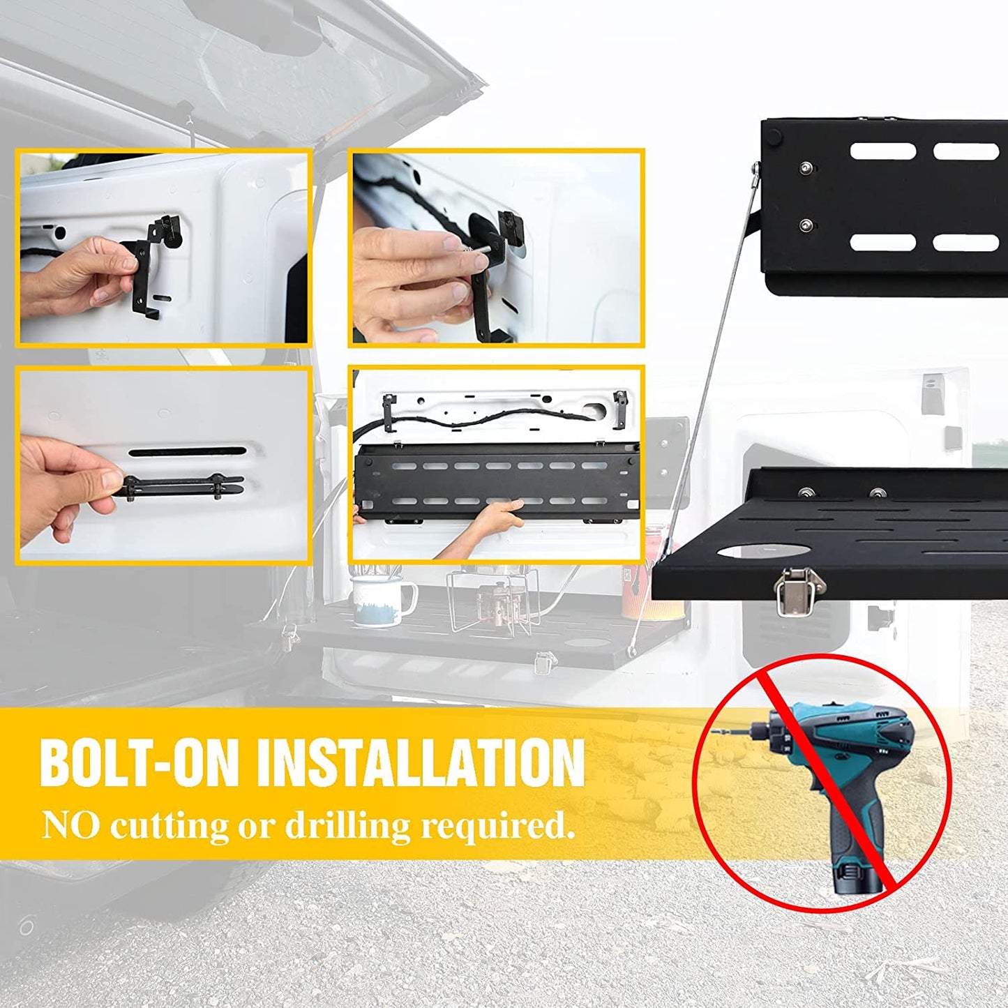 Tailgate Rack for 2021 2022 2023 2024 Ford Bronco 2/4 Door Rear Foldable Cargo Shelf - OMOTOR