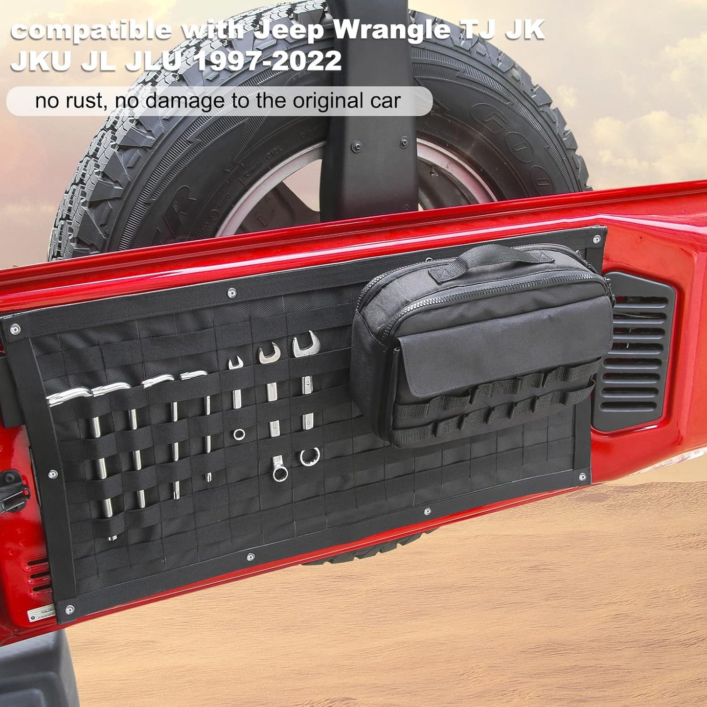 RT-TCZ Tailgate Storage Bag Tool Kit Cargo Organizer Storage Pockets Canvas for Jeep Wrangle TJ JK JKU JL JLU 1997-2022,3PCS