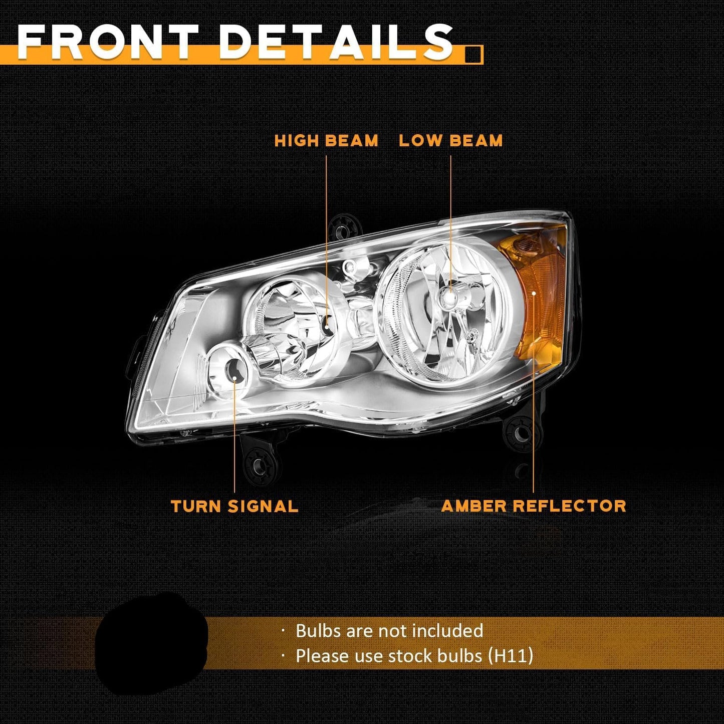 Headlight Assembly for 2001-2020 Dodge Grand Caravan & Chrysler Town & Country - Compatible with 2001-2003 Chrysler Voyager, Left & Right Replacement - OMOTOR