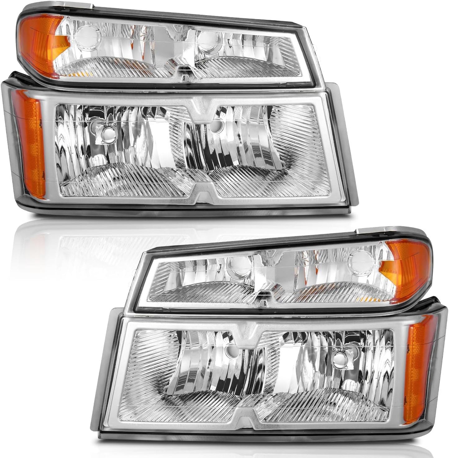2004-2012 Chevy Colorado/GMC Canyon & 2006-2008 Isuzu i-Series Headlights - Black/Chrome Housing, Amber Reflector (Left + Right Side) - OMOTOR