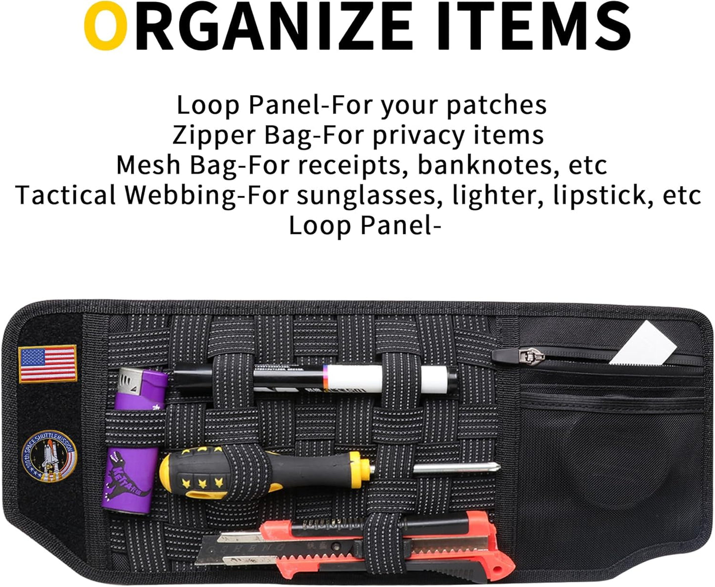 Tactical Sun Visor Organizer Visor Storage Compatible with 2021 2022 2023 2024 2025 Ford Bronco 2/4 Door Accessories Car Sun Visors Sunglasses Holder Webbing Molle Panel, 2x Driver Passenger
