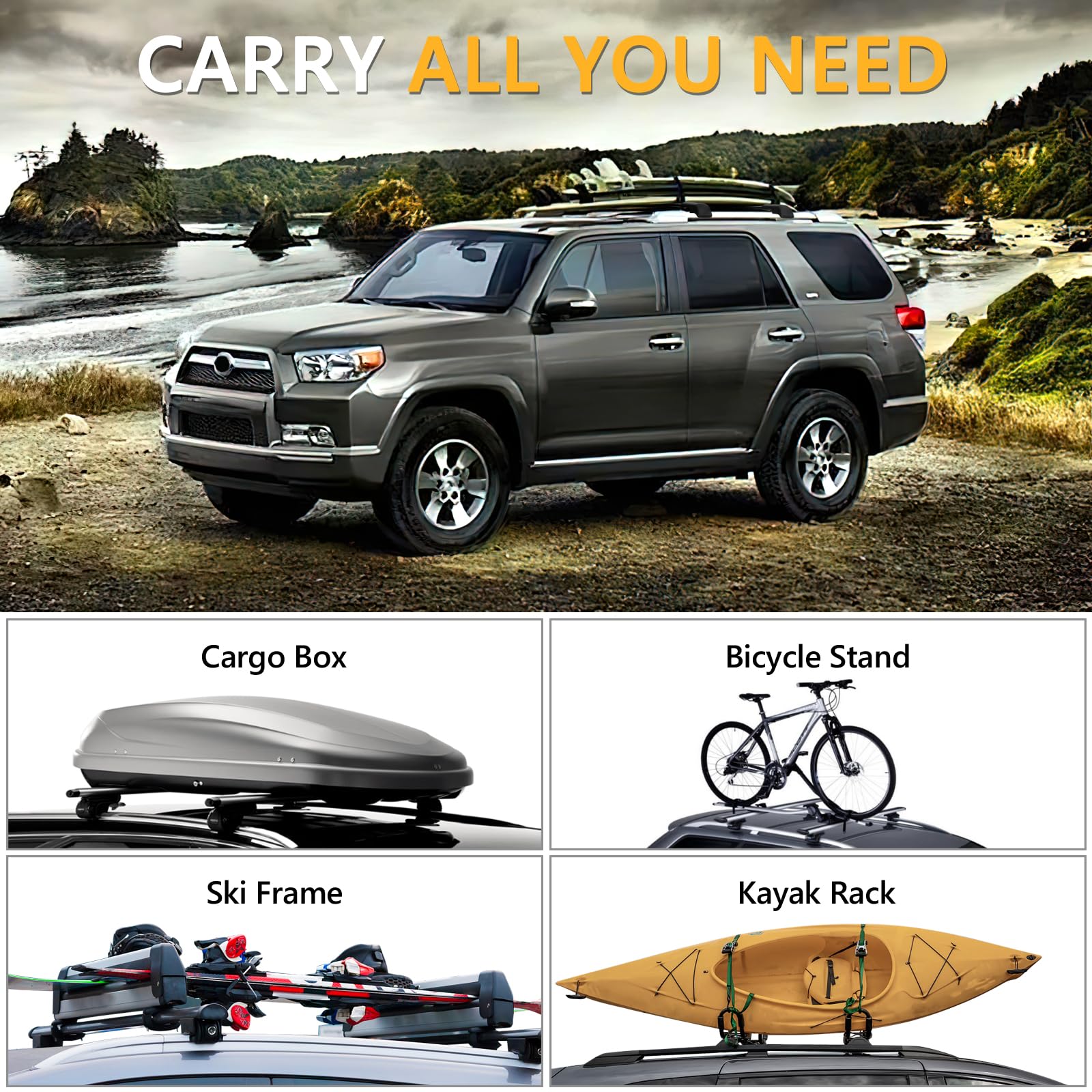 220lbs Roof Rack Cross Bars Compatible with Ford Explorer 2020-2024, Heavy Duty Aluminum Anti-Theft Lockable Metal Lock Roof Rails Crossbars Rooftop Cargo Bars Luggage Racks Carrier - OMOTOR