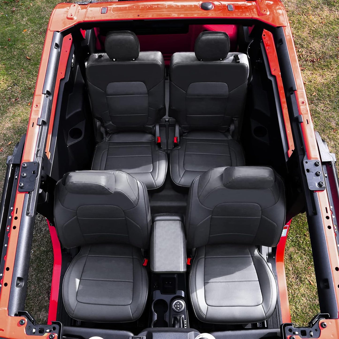 Seat Covers Protector with Backrest and Armrest for Ford Bronco Accessories 2021 2022 2023 2024 4-Door Full Set PU Leather Interior Covers (Black) - OMOTOR