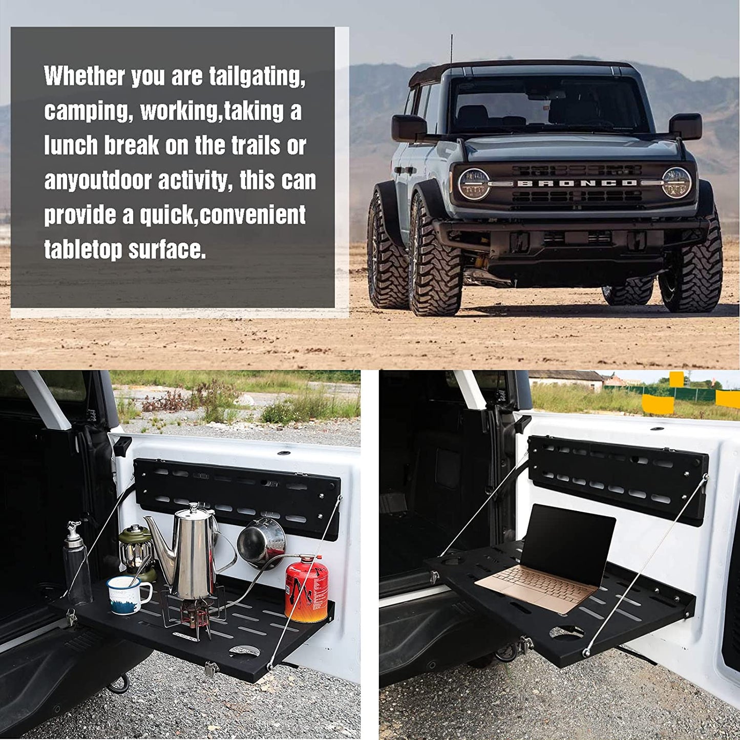 Tailgate Rack for 2021 2022 2023 2024 Ford Bronco 2/4 Door Rear Foldable Cargo Shelf - OMOTOR