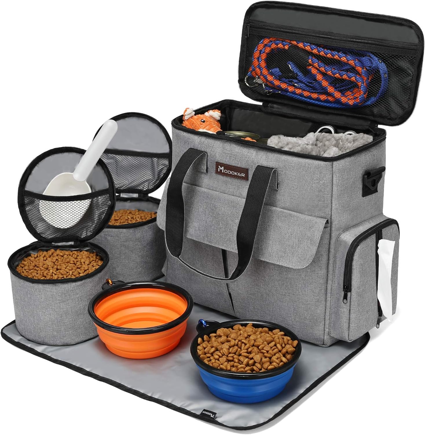 dog tote travel bag Dog Travel Bag, Weekend Pet Travel Set for Dog and Cat, Airline Approved Tote Organizer with Multi-Function Pockets, 2 Food Storage Containers, 2