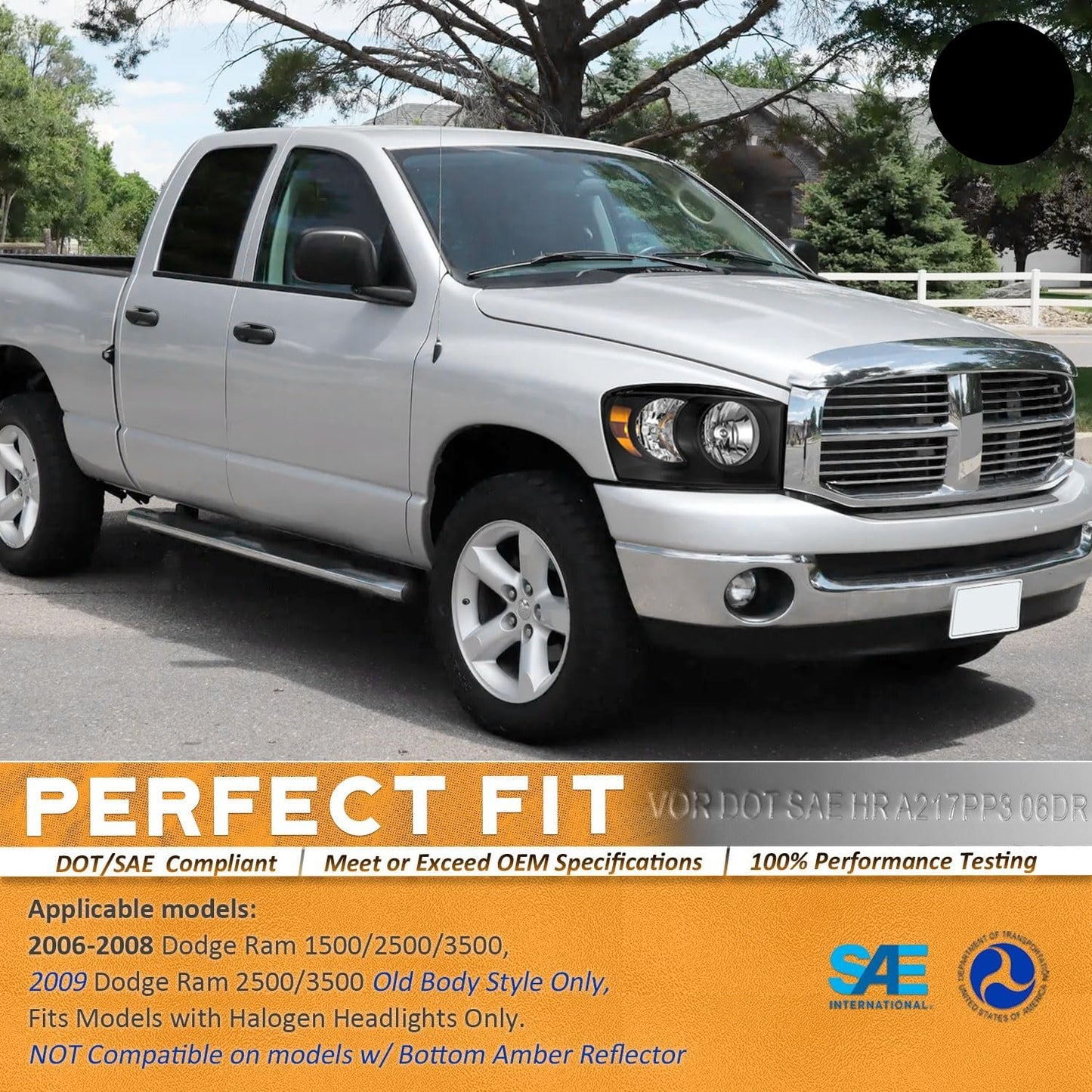 Headlight Assembly for 2006 2007 2008 Dodge Ram 1500/2500/3500; 2009 Ram 2500/3500 Old Body Style Only Headlamp Replacement Black/Chrome Housing - OMOTOR