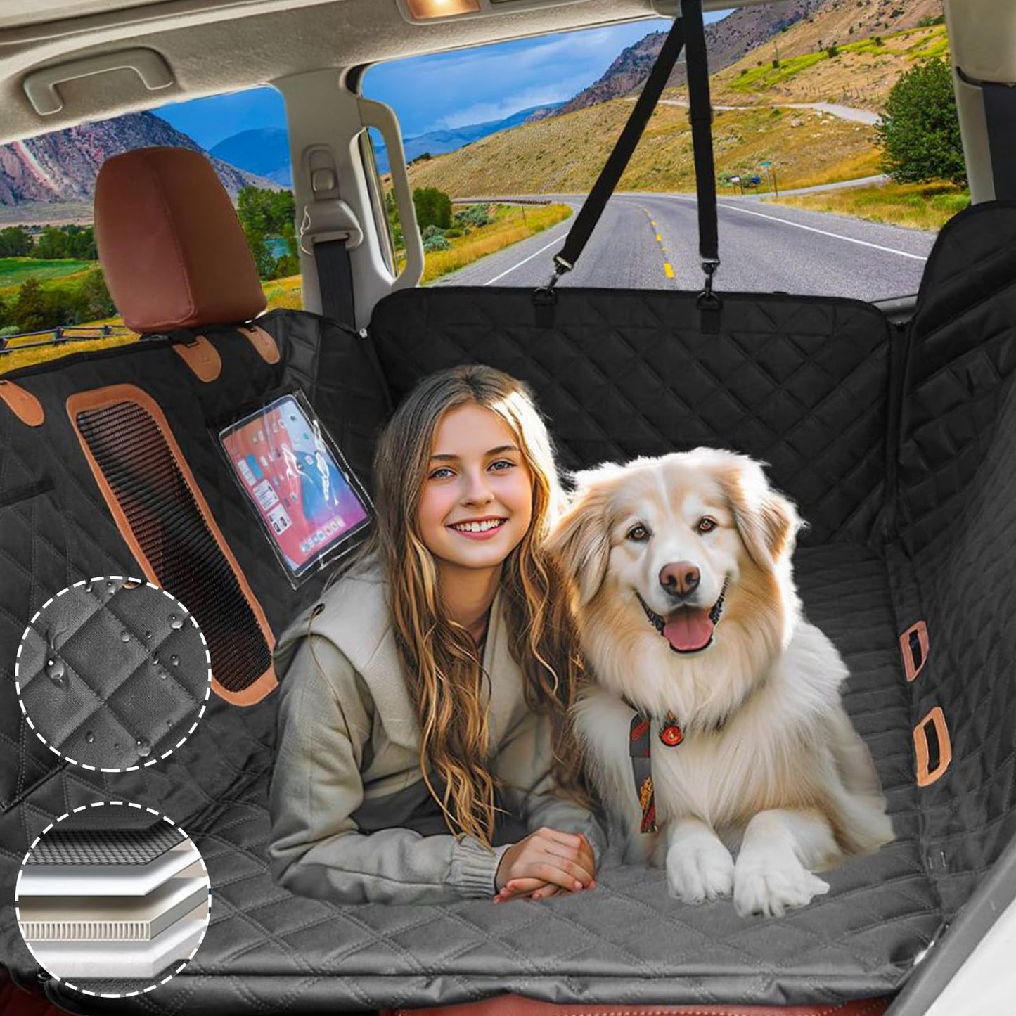 Back Seat Extender for Dogs, Waterproof Dog Car Seat Cover for Back Seat with Hard Bottom-Upgraded Anti-Scratch 1680D Oxford Fabric-Holds 600Lbs, Stowable Dog Hammock for Car&SUV&Truck (Grey,Large)