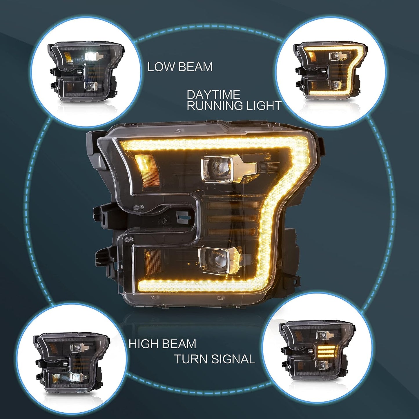 2015-2017 LED Headlight Fit for Ford F150(XL, XLT, Lariat, King Ranch, Platinum, Limited) with Startup Animation - OMOTOR