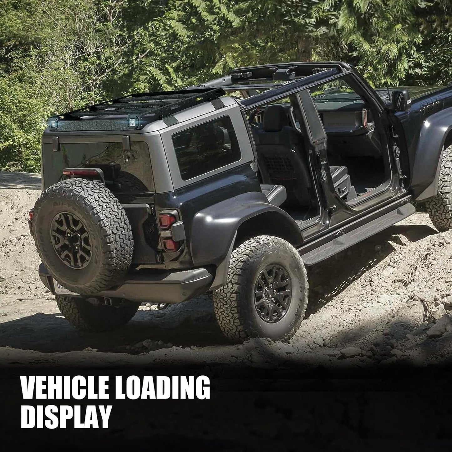 Bronco Half Short Roof Rack Rear Cargo Basket with 2 Pcs Led Light Bars Compatible 2021 2022 2023 2024 Ford Bronco Hardtop 4-Door (Exclude Bronco Sport) Rooftop Storage Carrier Luggage Rack