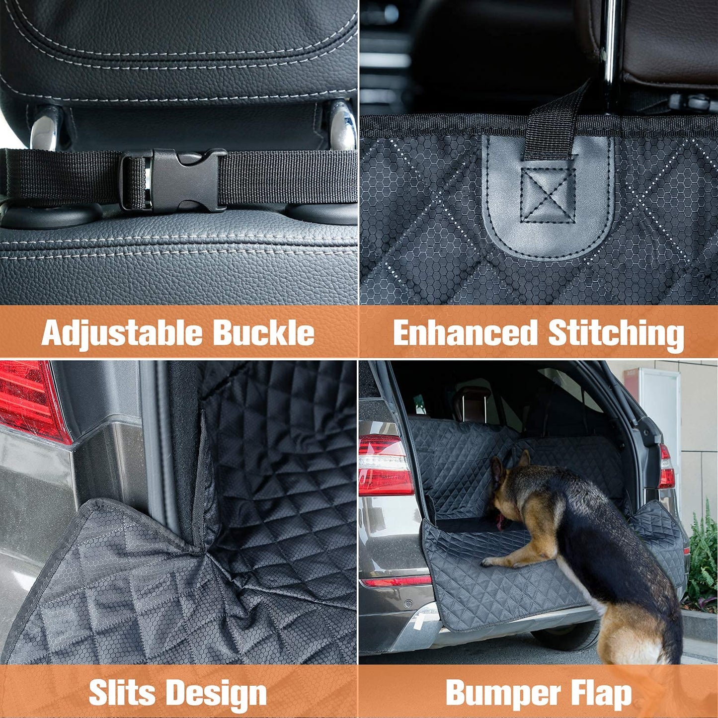 PETICON SUV Cargo Liner for Dogs, Waterproof Pet Cargo Cover Dog Seat Mat for SUVs Sedans Vans with Bumper Flap Protector, Non-Slip, Large Size Universal Fit, Black - OMOTOR