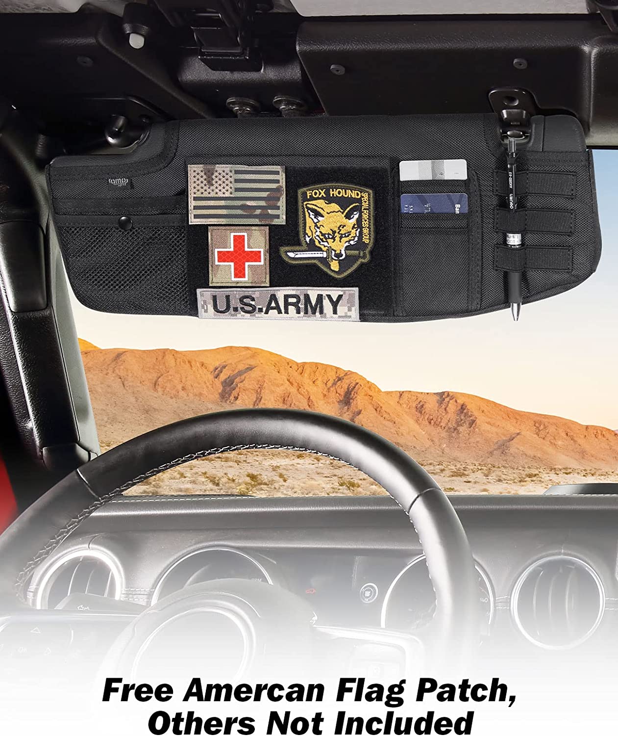 Upgraded Sun Visor Organizer Compatible with Wrangler JL & JT 2018-2023, QMPARTS Driver's Side Front Tactical Visor Storage Cover Molle Webbing Visor Storage Holder Pouch, Multi-Pocket Net Zipper - OMOTOR