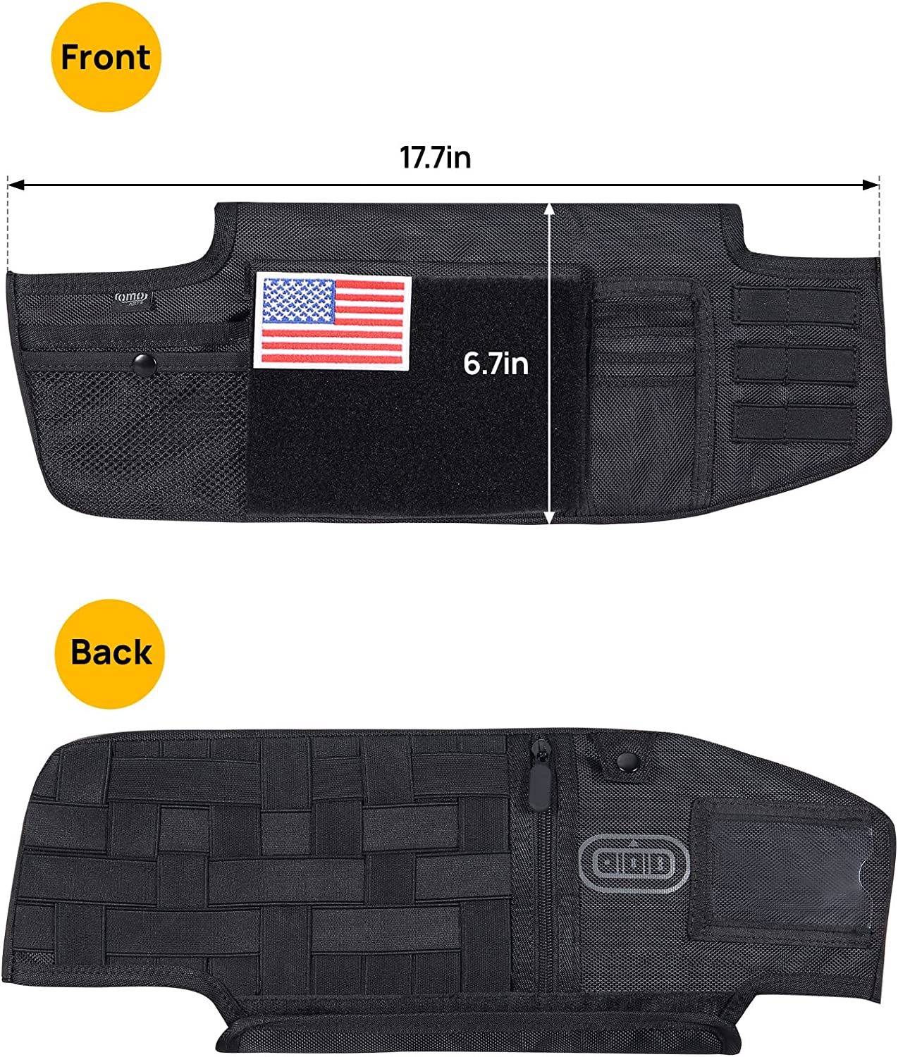 Upgraded Sun Visor Organizer Compatible with Wrangler JL & JT 2018-2023, QMPARTS Driver's Side Front Tactical Visor Storage Cover Molle Webbing Visor Storage Holder Pouch, Multi-Pocket Net Zipper - OMOTOR