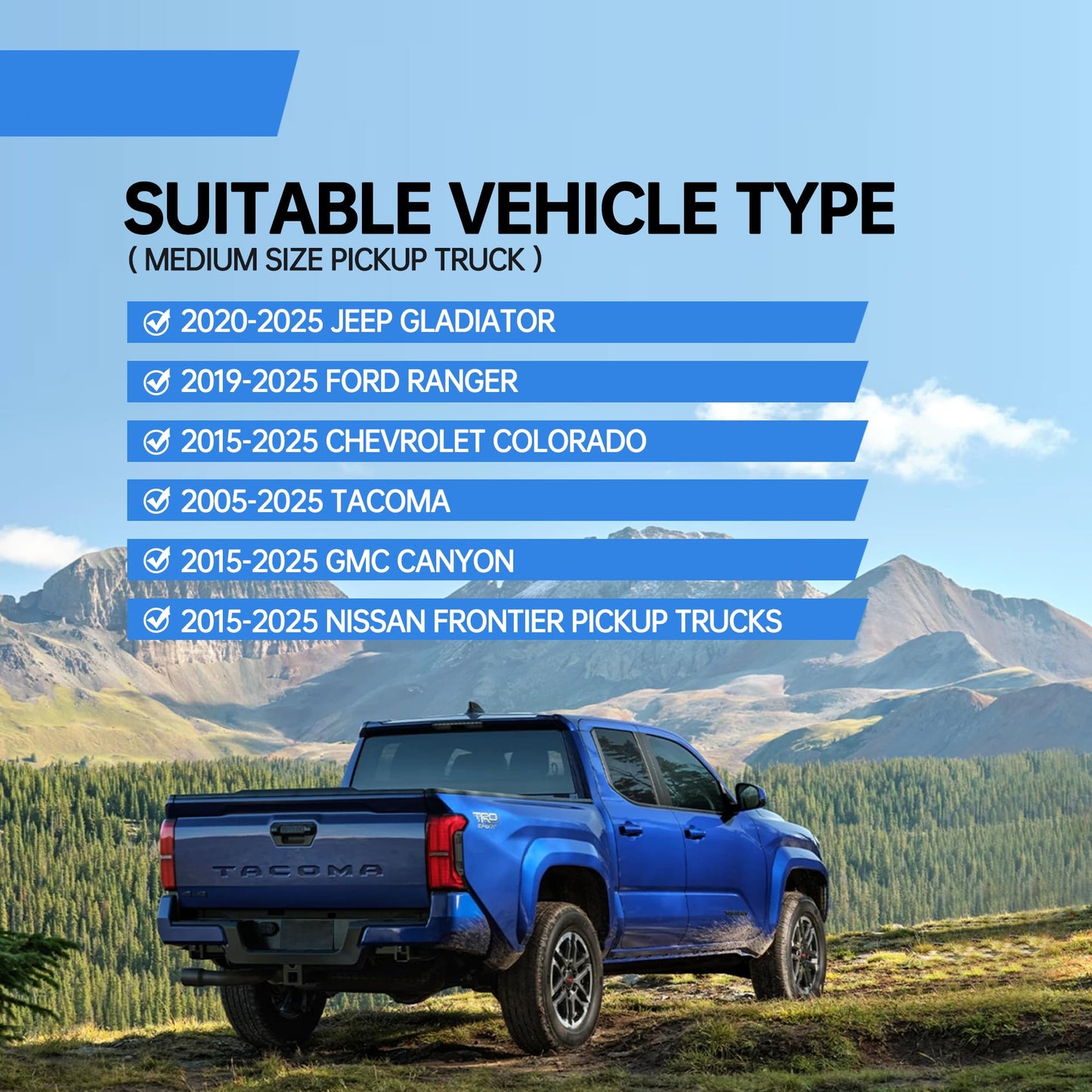 Adjustable Truck Bed Rack Cross Bars(2-Pack) for Mid-Size Trucks Compatible with Retractable Hard Tonneau Covers