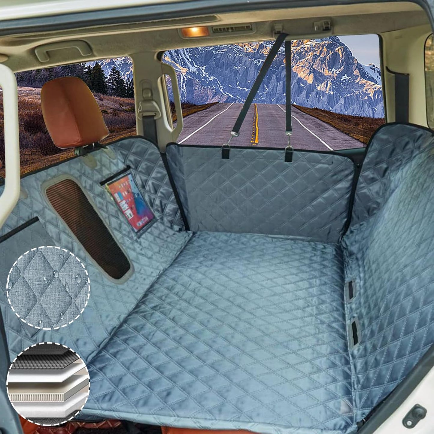 Back Seat Extender for Dogs, Waterproof Dog Car Seat Cover for Back Seat with Hard Bottom-Upgraded Anti-Scratch 1680D Oxford Fabric-Holds 600Lbs, Stowable Dog Hammock for Car&SUV&Truck (Grey,Large)