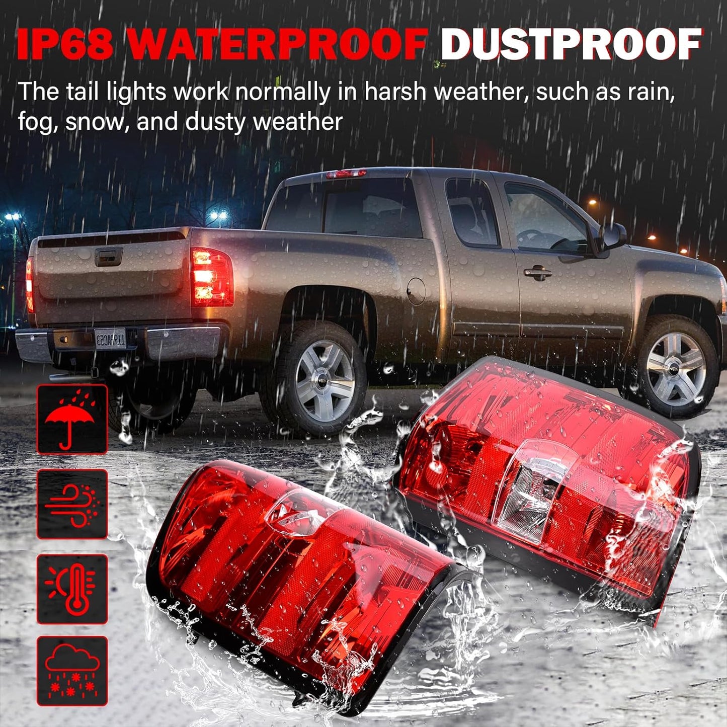 Tail Lights Assembly for Chevy Silverado 1500 2500 3500 2500HD 3500HD 2007 2008 2009 2010 2011 2012 2013 2014 Rear Brake Turn Signal Left Driver Right Passenger Taillights, 2 Packs