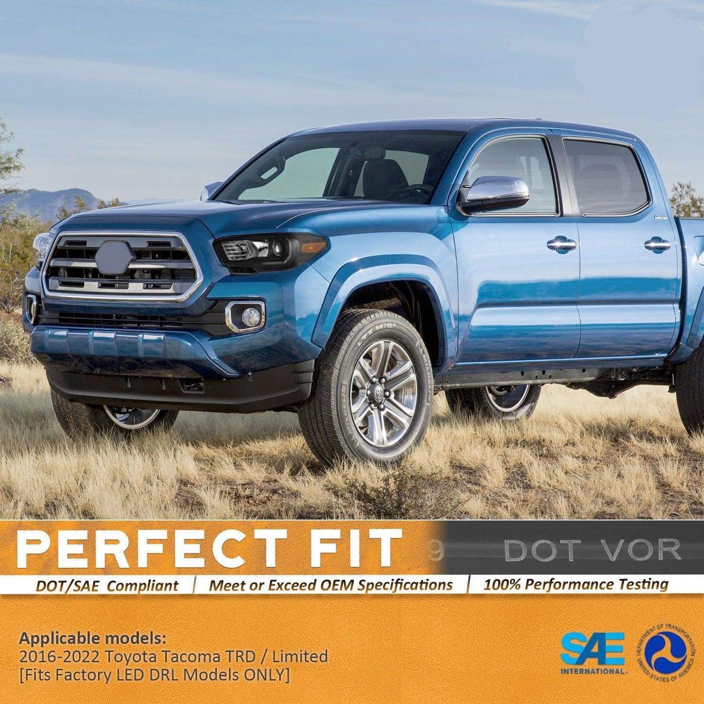 LED DRL Headlights for 2016-2022 Toyota Tacoma TRD/Limited - Black/Chrome Housing, Headlight Assembly Replacement - OMOTOR