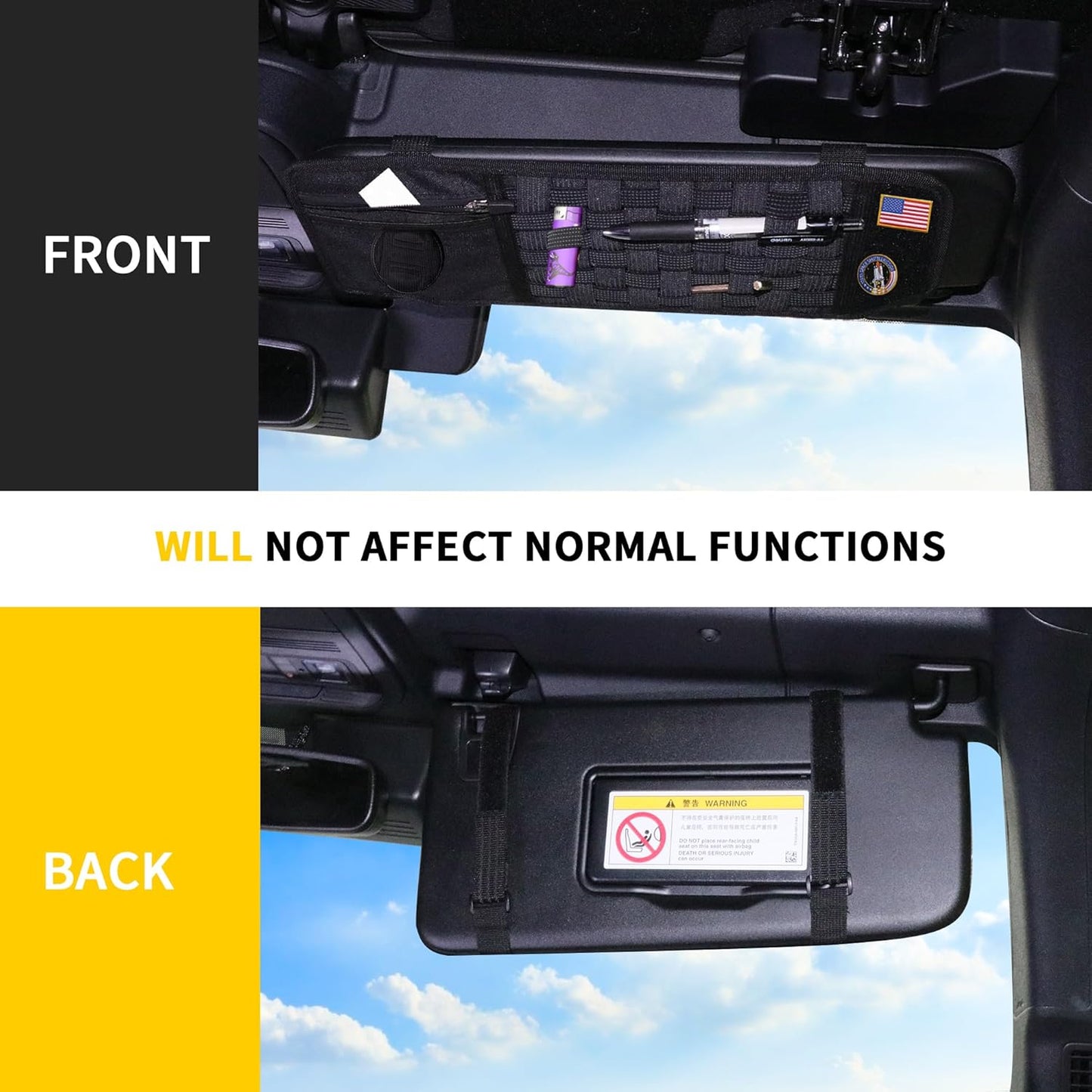 Tactical Sun Visor Organizer Visor Storage Compatible with 2021 2022 2023 2024 2025 Ford Bronco 2/4 Door Accessories Car Sun Visors Sunglasses Holder Webbing Molle Panel, 2x Driver Passenger