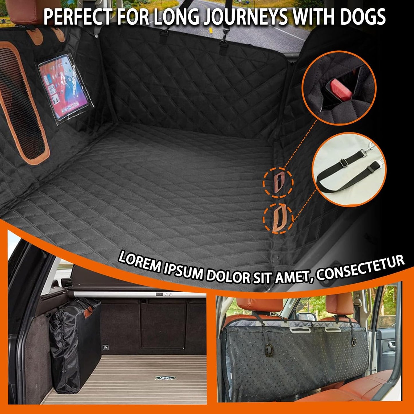 Back Seat Extender for Dogs, Waterproof Dog Car Seat Cover for Back Seat with Hard Bottom-Upgraded Anti-Scratch 1680D Oxford Fabric-Holds 600Lbs, Stowable Dog Hammock for Car&SUV&Truck (Grey,Large)