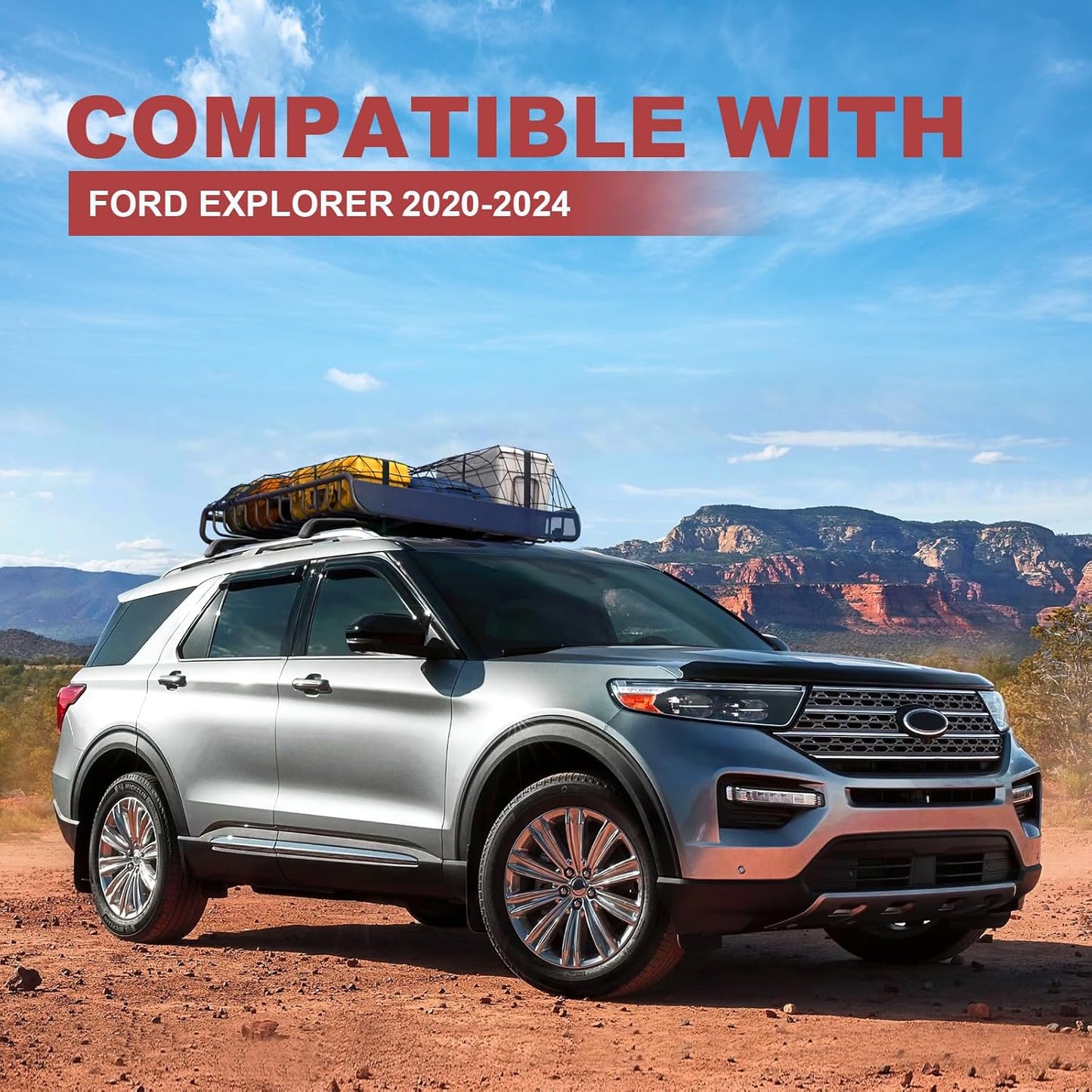 260lbs Roof Rack Cross Bars Compatible with Ford Explorer 2020 2021 2022 2023 2024, Heavy Duty Anti-Theft Lockable Aluminum Roof Rails Crossbars Rooftop Cargo Basket Carrier Luggage - OMOTOR