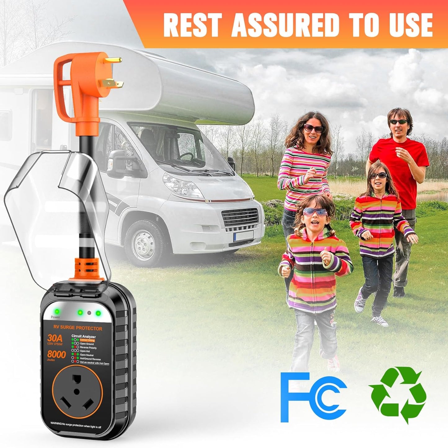 RV Surge Protectors 30/50 Amp RV Circuit Analyzer, Full Protection(8000/9500 Joules), RV Adapter Plug for Camper(Orange) - OMOTOR