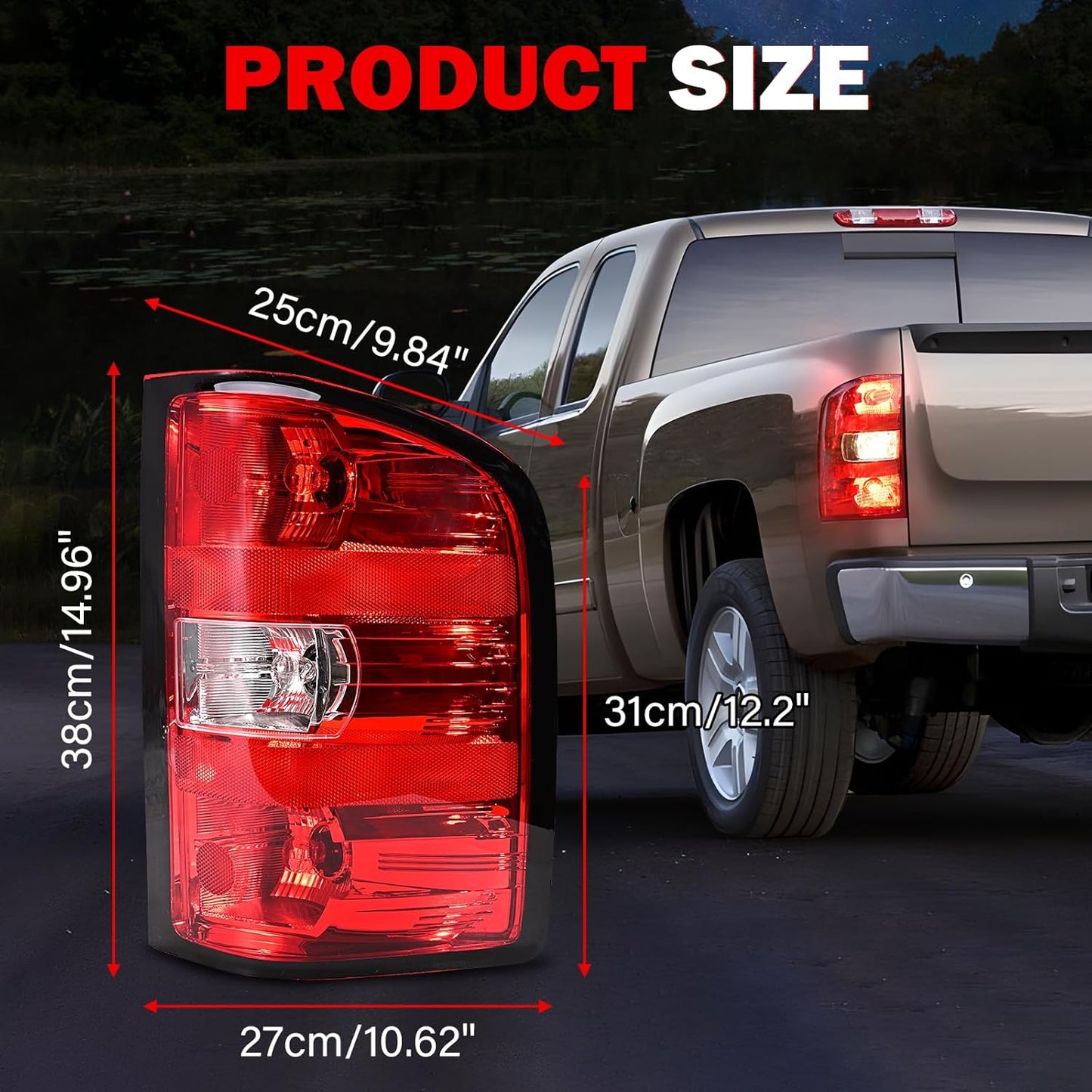 Tail Lights Assembly for Chevy Silverado 1500 2500 3500 2500HD 3500HD 2007 2008 2009 2010 2011 2012 2013 2014 Rear Brake Turn Signal Left Driver Right Passenger Taillights, 2 Packs