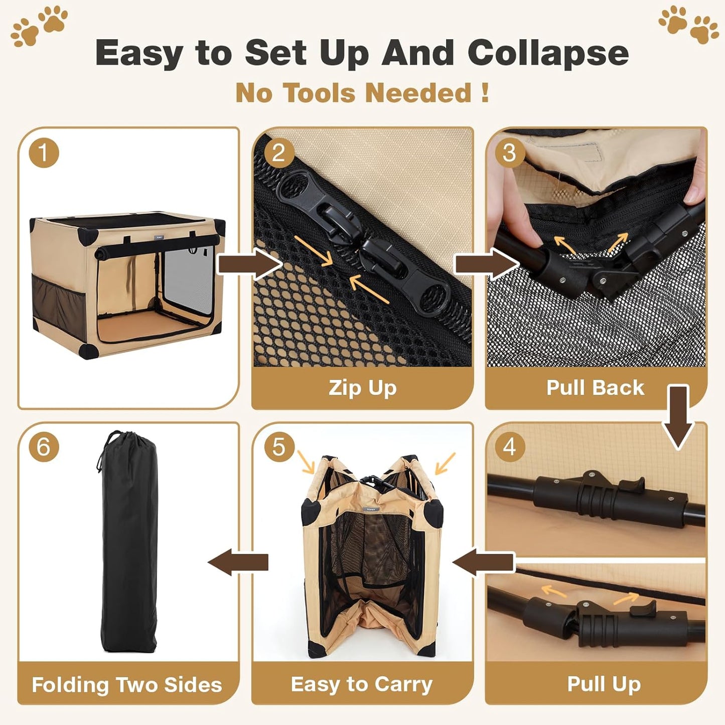 26 Inch Collapsible Travel Dog Crate for Medium Dogs, Portable 4-Door Foldable Soft Kennel with Mat and Durable Mesh Windows for Car & Outdoor, with Storage Bag