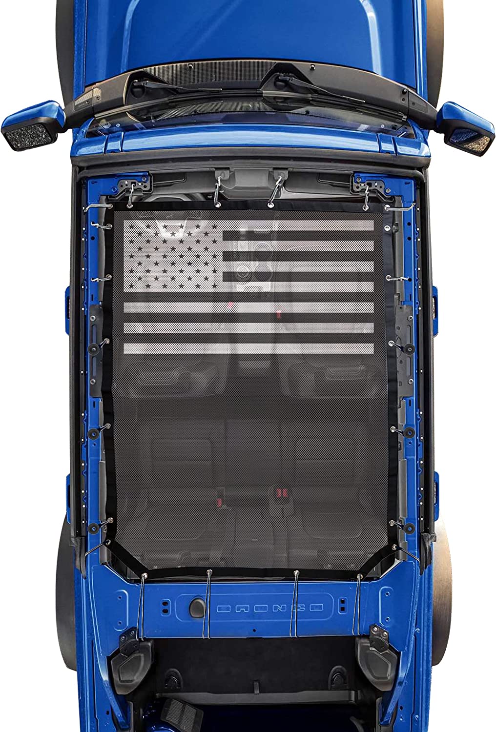 Sunshade for Ford Bronco,Mesh Sun Shade Bikini Top Cover Bimini Top for Ford Bronco Accessories 2021 2022 2023 4 Door - Blocks UV, Wind, Noise, (Flag) - OMOTOR