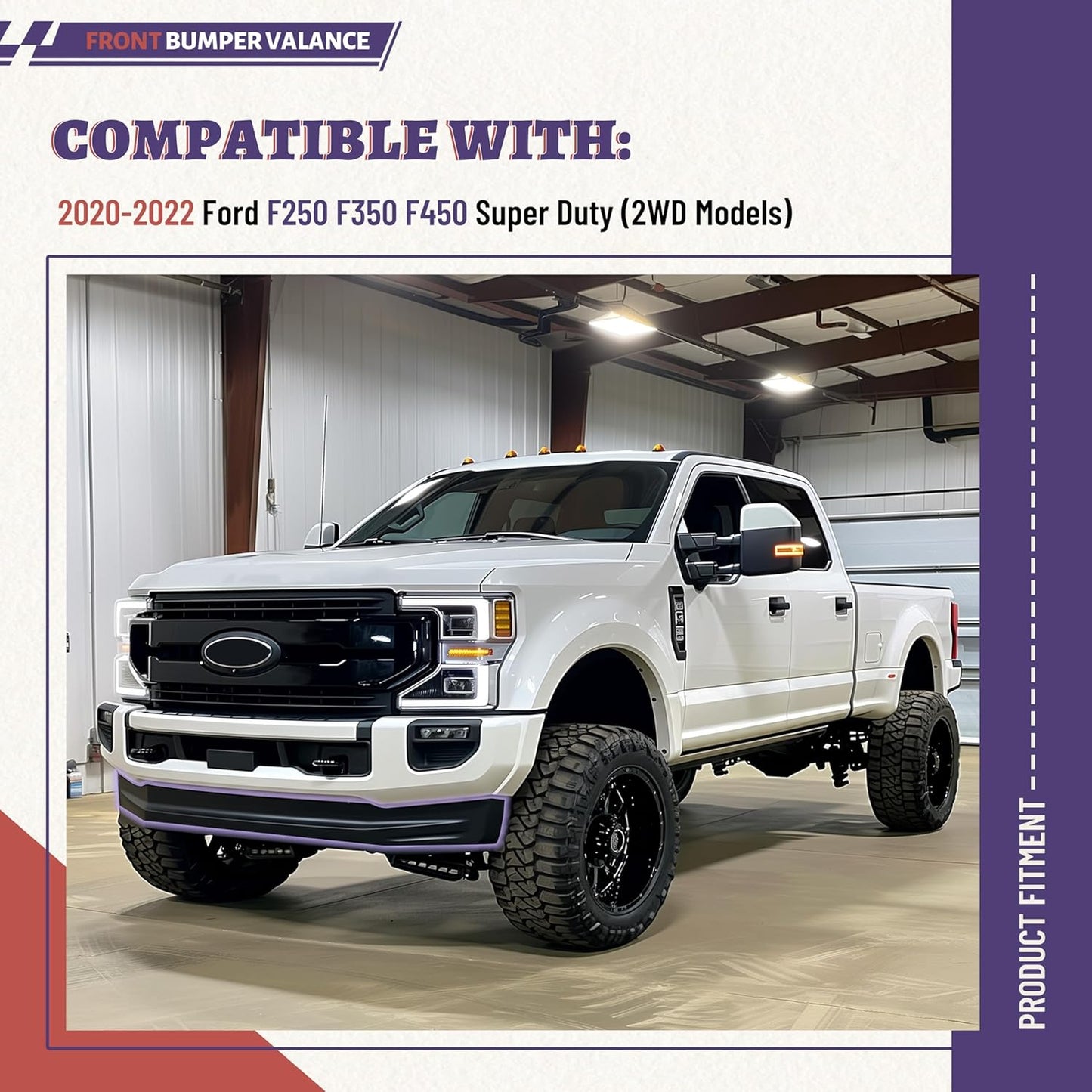 HECASA Front Lower Bumper Valance Compatible with 2020-2022 Ford F250 F350 F450 Super Duty (2WD Models) Deflector Valance Panel Air Dam Black Replacement for LC3Z-17626-BA FO1095293 LC3Z17626BA
