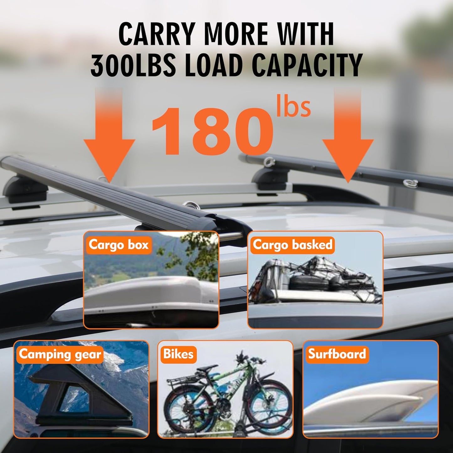 Adjustable Roof Rack Cross Bars, 53 Inches Heavy Duty 180 lbs Aluminum Roof Rack with Raised Side Rail Gap Compatible with Toyota Rav4 Jeep SUVs
