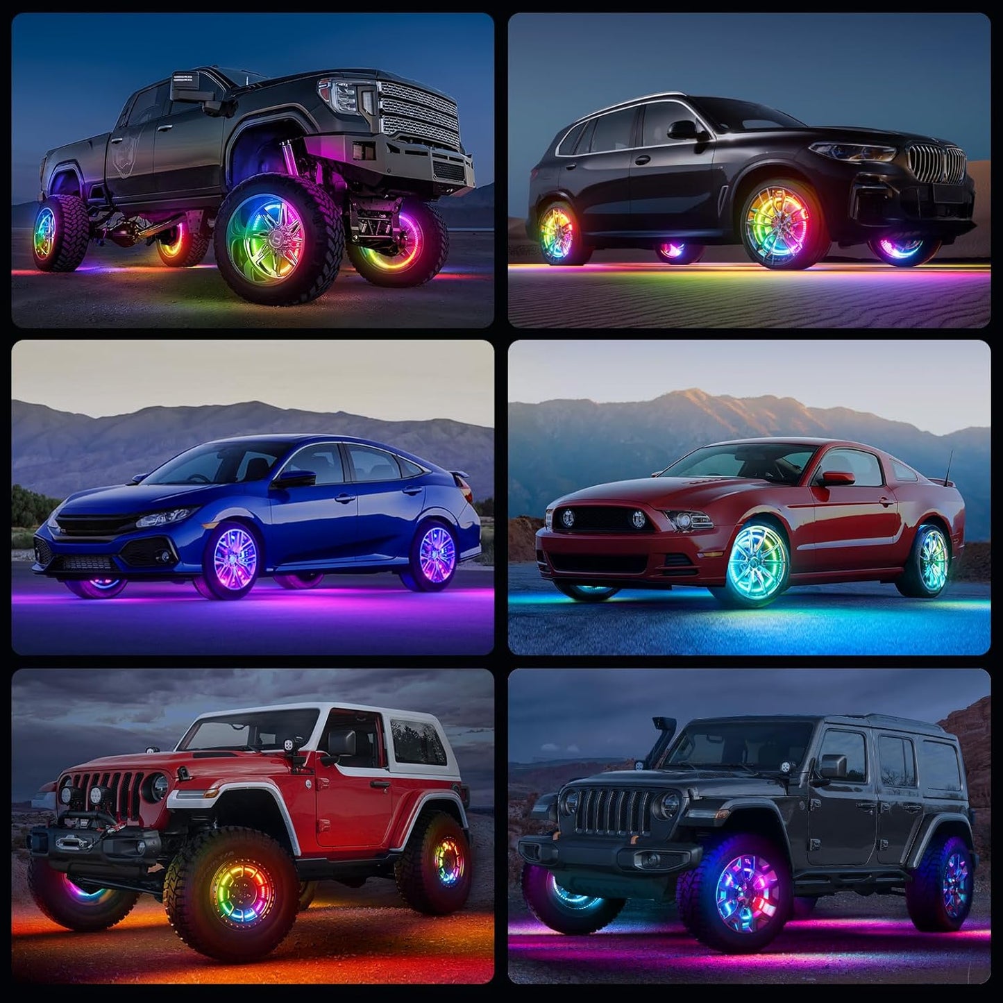 15.5" Double Row Wheel Lights, Brighter RGB Dream Chasing LED Rim Lights with App & Remote Control, Music Wheel Ring Light with Turn & Braking Signal Compatible with Various Trucks SUV Car(4PCS)