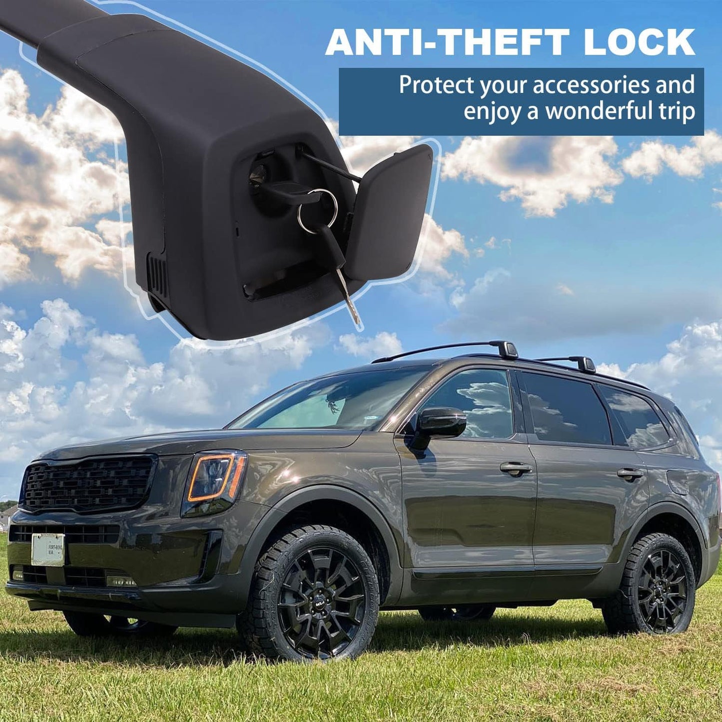 Upgraded Roof Rack Cross Bars Fit for 2019-2024 Kia Telluride S SX SX-P EX Lockable Crossbars for Ski Kayak Bike Basket - OMOTOR