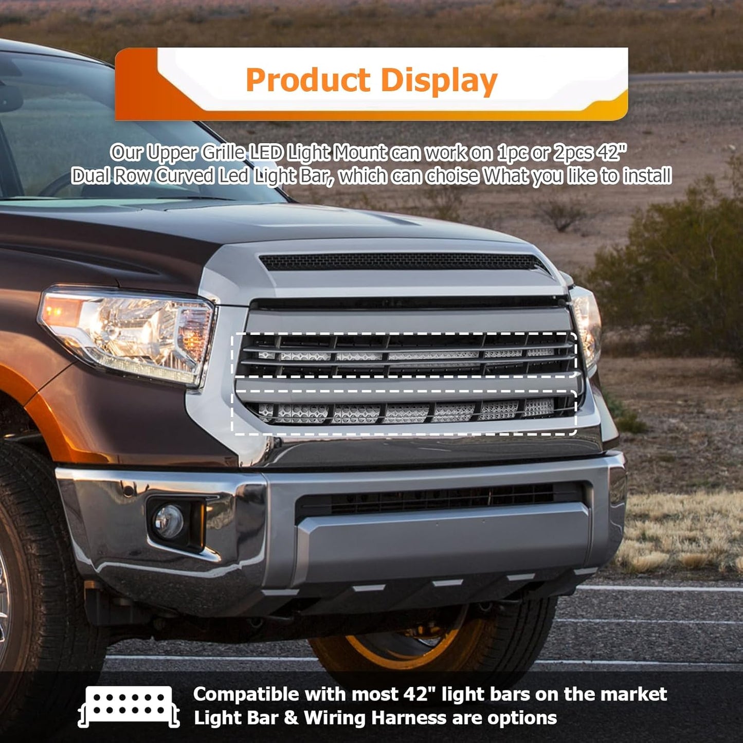 WeiSen 2PCS 42" Dual Row Curved LED Light Bar & Front Hidden Grill Light Bar Mounting Brackets w/Wiring Kit Compatible with Toyota Tundra 2014-2021