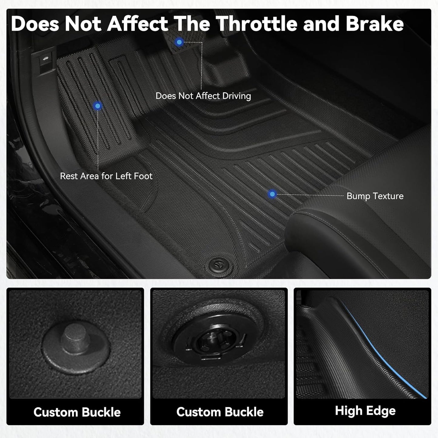 AOMSAZTO Car Floor Mats for Ford Bronco Sport 2021 2022 2023 2024 2025, All Weather Car Floor Mats, 1st & 2nd Row Full Set Floor Liners, Heavy Duty Anti Skid Car Mats, Black