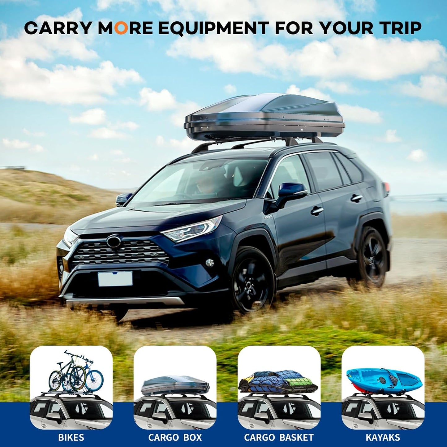 Roof Rack Cross Bars 260lbs Compatible with Toyota RAV4 2019 2020 2021 2022 2023 2024 2025 LE XLE XSE Limited Hybrid Aluminum Lockable Accessories Crossbars (with Flush Fide Rails)