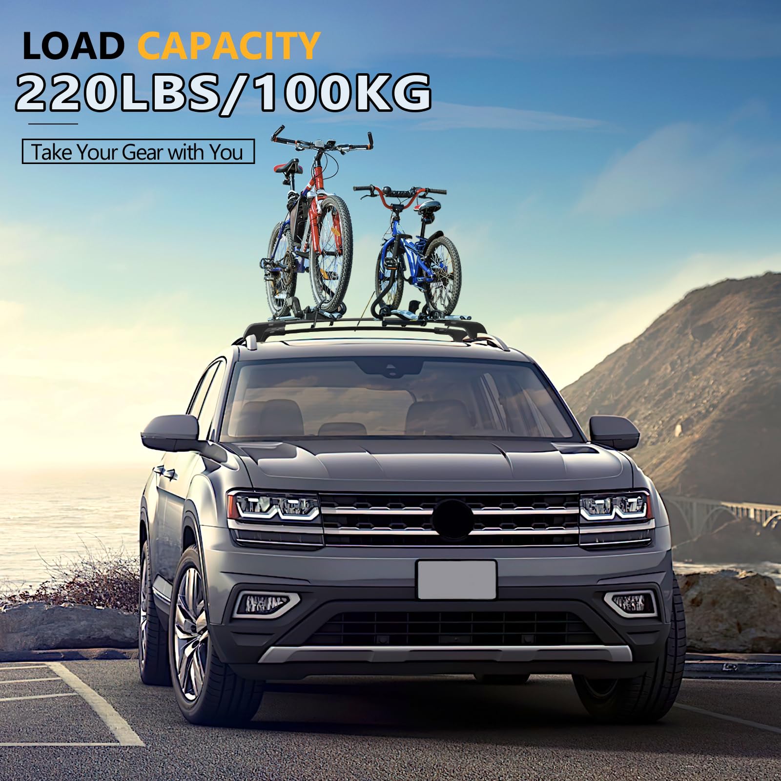 220lbs Roof Rack Cross Bars Compatible with Ford Explorer 2020-2024, Heavy Duty Aluminum Anti-Theft Lockable Metal Lock Roof Rails Crossbars Rooftop Cargo Bars Luggage Racks Carrier - OMOTOR