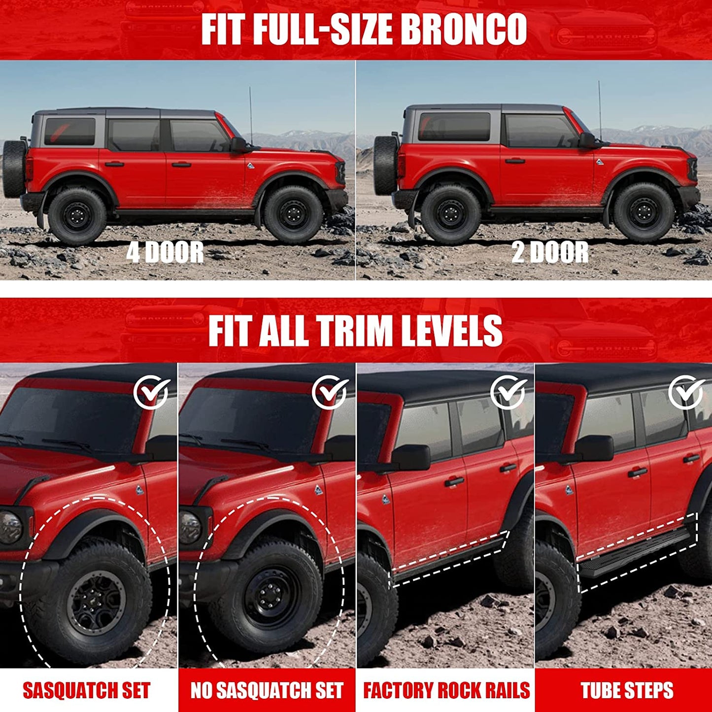 Mud Flaps for Ford Bronco Accessories 2021 2022 2023 2024 2/4-Door No Punching Required Front and Rear 4PCS - OMOTOR