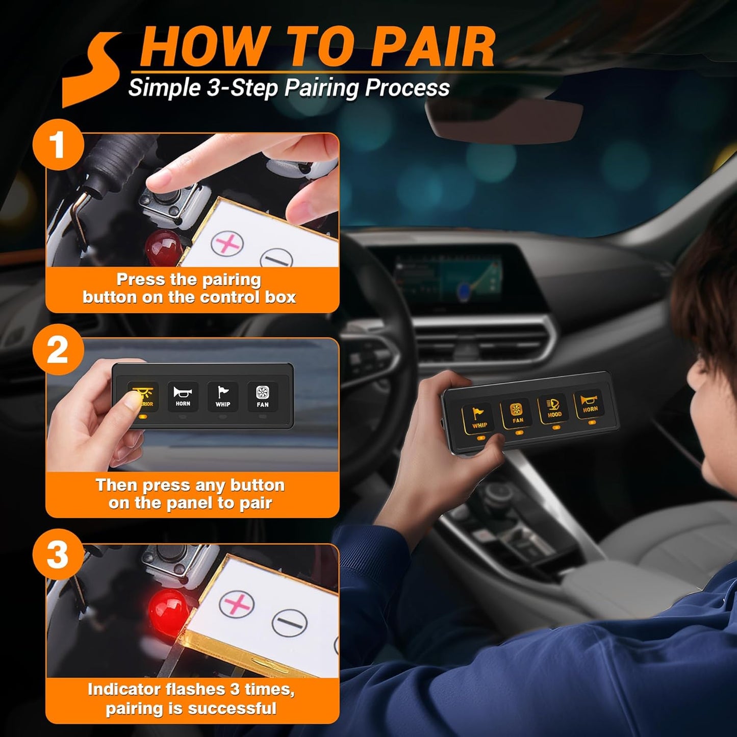 4 Gang Wireless Switch Panel, 12V 60A Auxiliary Car Swtich Panel, Universal Circuit Control Relay System Box with 4 Light Modes Memory Function for Car Truck UTV ATV Boat RV Off-Road