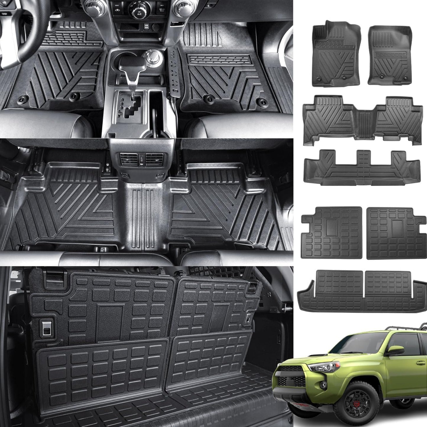 Floor Mats Compatible with 2013-2024 Toyota 4Runner 7-Seat Backrest Mat TPE Material Cargo Liner Replacement for 2013-2023 Toyota 4Runner Accessories (Cargo Mat+3rd Backrest Mat+Floor Mat) - OMOTOR
