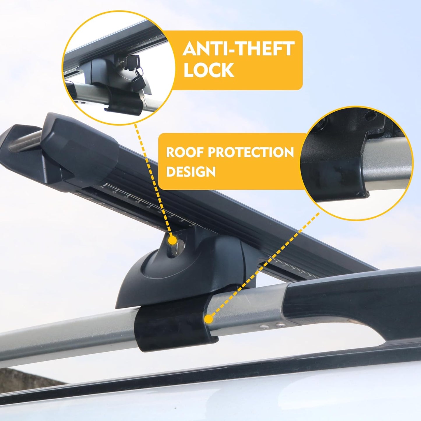 Adjustable Roof Rack Cross Bars, 53 Inches Heavy Duty 180 lbs Aluminum Roof Rack with Raised Side Rail Gap Compatible with Toyota Rav4 Jeep SUVs